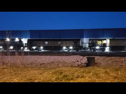 Loran rail grinder setting up at dusk