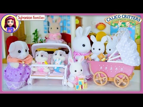 Sylvanian Families Calico Critters Twin Babies Guinea Pigs Pram Rabbits Silly Play Kids Toys