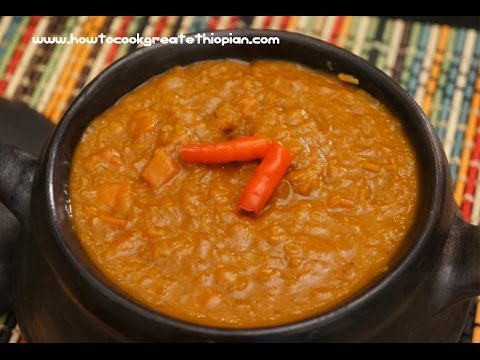 Ethiopian Food - Misir Wot Red Lentil & Carrot vegan stew Amharic English - Berbere Injera