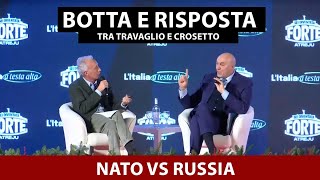 Battibecco Crosetto-Travaglio: "Nato alleanza solo difensiva". "E nei Balcani e in Iraq?"