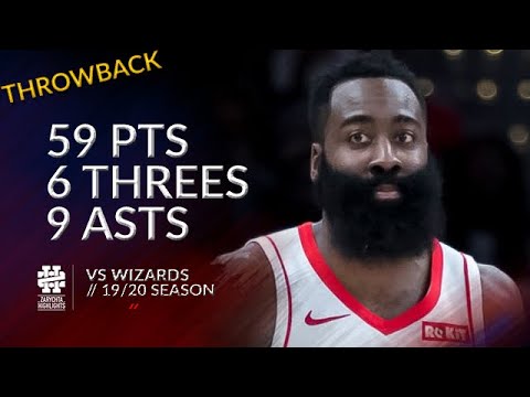 James Harden 59 pts 6 threes 9 asts vs Wizards 19/20 season