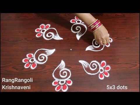 Dussehra  Special Muggulu🌸5x3 dots Sangu Kolam🌸Easy Navratri Rangoli🌸RangRangoli Krishnaveni