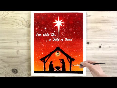 Christmas Crib Easy Acrylic Painting For Beginners - Step By Step / Daily Art Challenge #272
