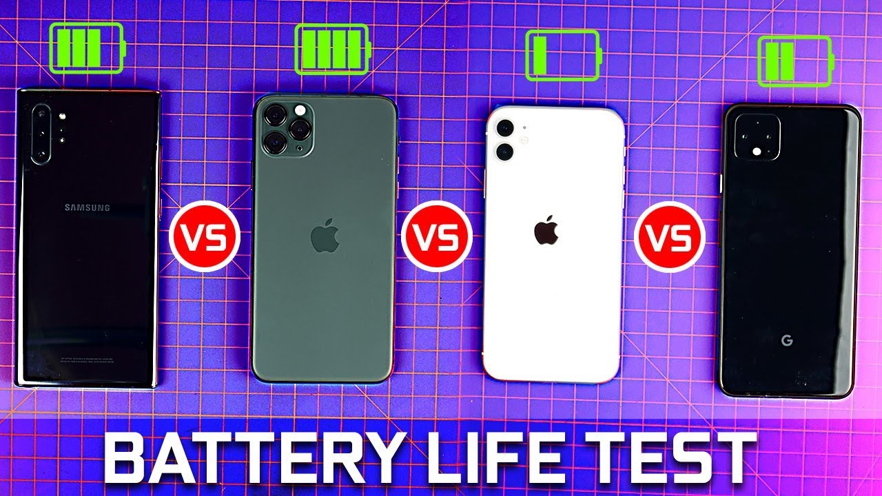 Google Pixel 4 vs iPhone 11 Pro Max vs Note 10+ vs iPhone 11 - Battery life Comparison