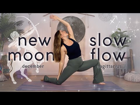NEW MOON YOGA 🌚 sagittarius season | SEEK, STRETCH, SOAR | astrological slow flow yoga