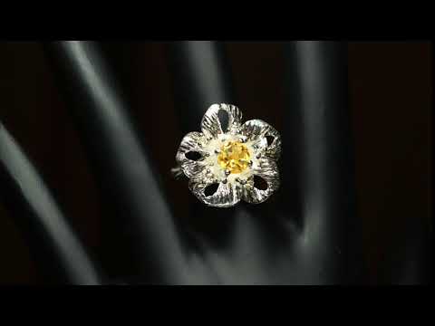 Серебряное кольцо с натуральными Цитринами "Цветок" 16р видео