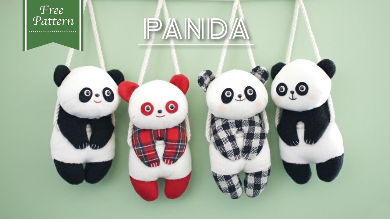 【小さなぬいぐるみ】無料型紙〜パンダ＊ぶら下がりパンダ＊ハギレでも作れる＊手縫いで簡単| Free Pattern + How to make | panda
