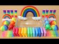 Mixing Rainbow Eyeshadow And Makeup Parts Glitter Into Slime Satisfying Slime Video ASMR