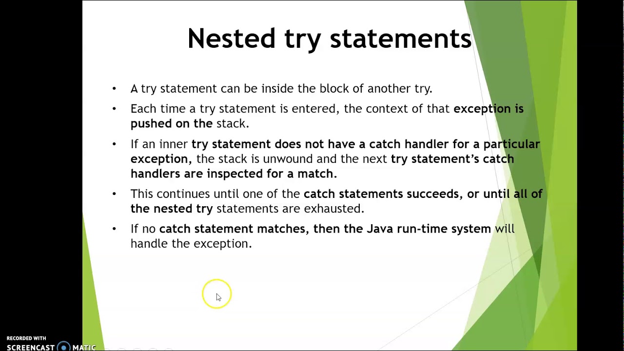 More About multiple catch block and nested try blocks