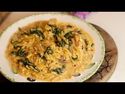 Creamy Chicken with Spinach & Feta Orzo ready in 30 minutes!