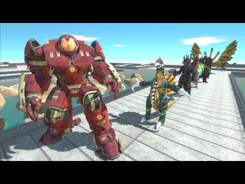 HULK BUSTER VS  GHIDORAH WATER UP DEATH RUN - Animal Revolt Battle Simulator