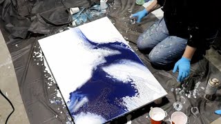 (829) STUNNING Indigo and Gold DIY Mixed Media Acrylic Pour Painting with Spray Paint