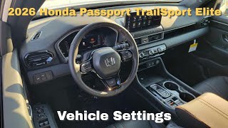2026 Honda Passport Trail Sport Elite Vehicle Settings