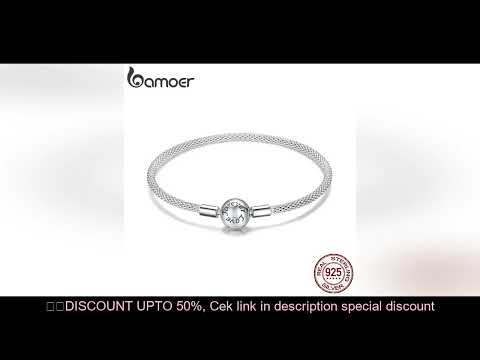 BAMOER 925 Sterling Silver Classic Love Forever Snake Chain Bracelets for Women Charm Bead DIY Fine