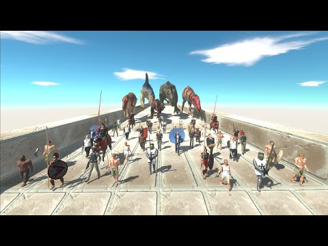 Humans trying to escape from Carnivore Dinosaurs - Animal Revolt Battle Simulator