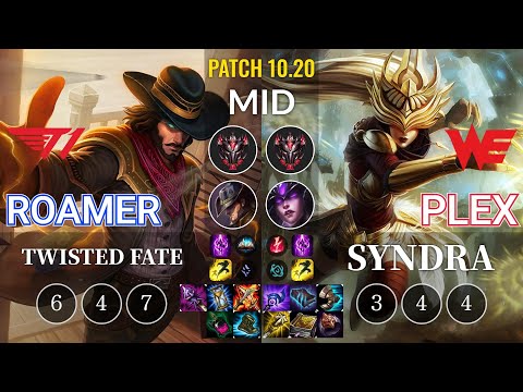 T1 Roamer Twisted Fate vs WE Plex Syndra Mid - KR Patch 10.20