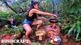 ASMR Brazilian girl CAMPING - BUILDING STOVE - COOKING FISH RIVERSIDE- RELAXING IN SOUND OF NATURE-