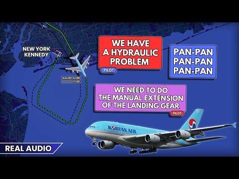 Korean Air Airbus A380 has problems on approach at New York JFK Airport. Real ATC