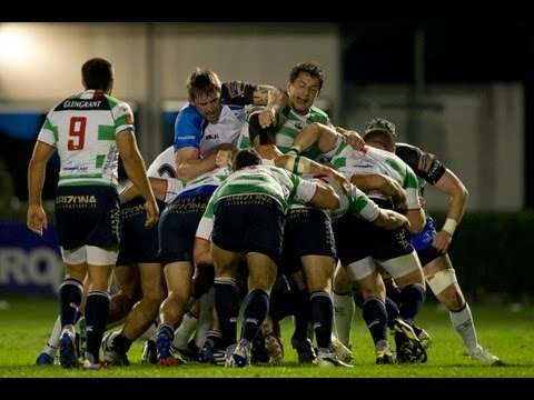 Danie Poolman driven back over his goal line Benetton Treviso v Connacht 4th Oct 2013