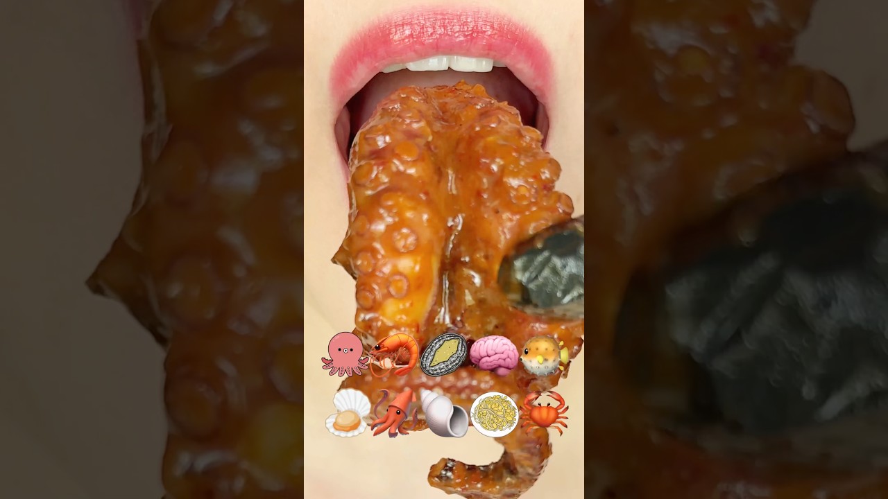 ASMR SPICY SEAFOOD EMOJI FOOD 해물찜 이모지 먹방 (sped up)
