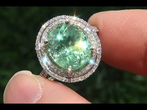 GIT Certified Natural Copper Bearing Green Tourmaline & Diamond 14k Gold Ring -  A141729