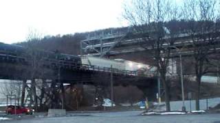 preview picture of video 'Buffalo & Pittsburgh Railroad crossing the Johnsonburg Viaduct on March 3, 2011'