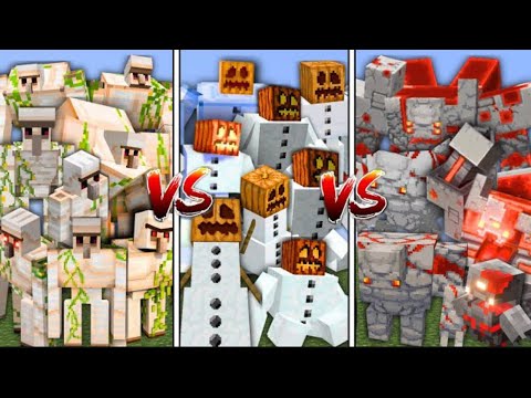 All Iron Golems vs All Snow Golems vs All Redstone Golems In Minecraft