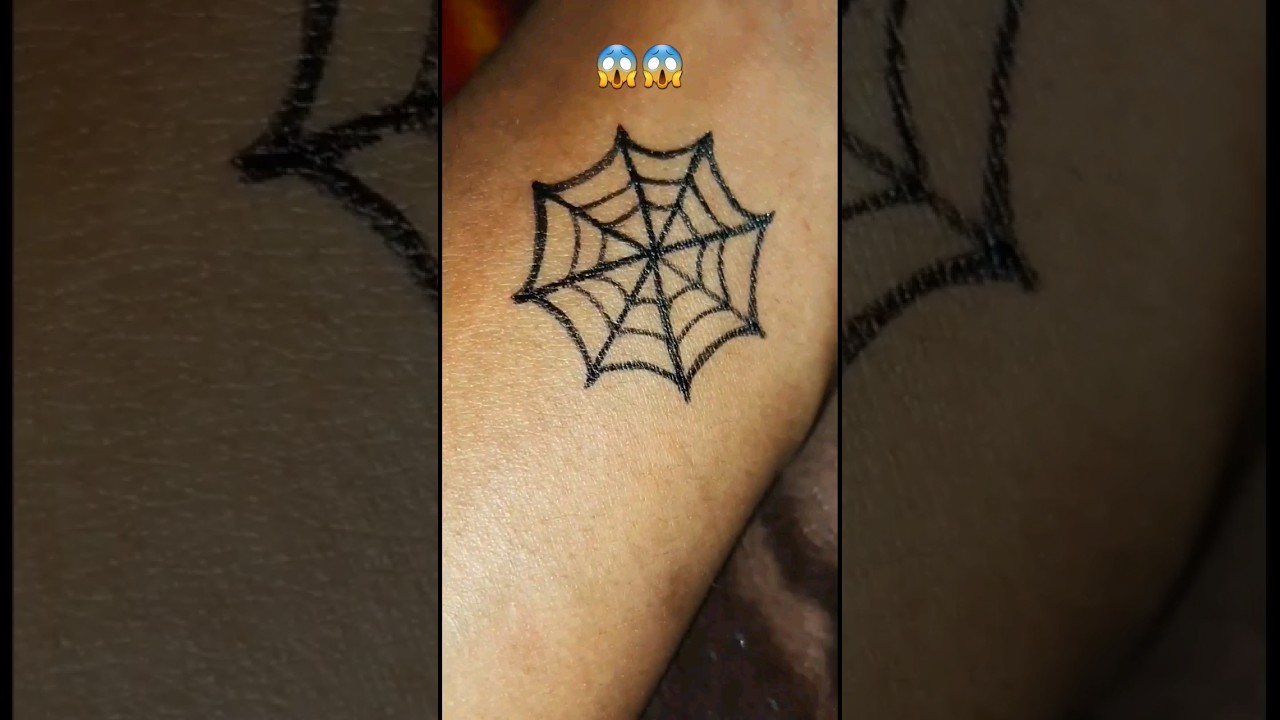 Spider web tattoo on hand with pen #viral #trending #ytshorts