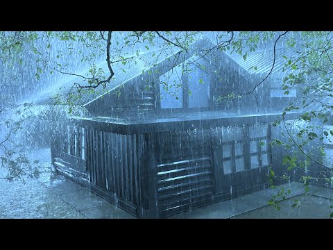 Lull to Sleep with White Noise of Heavy Rain & Thunder Sounds on a Tin Roof in Rainforest at Night