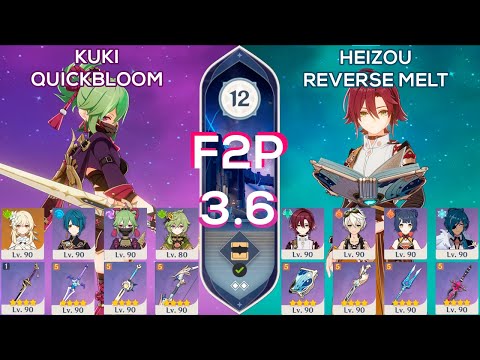 [F2P] NEW Spiral Abyss 3.6 kuki Shinobu QuickBloom & Heizou Melt Floor 12 9 stars Genshin Impact