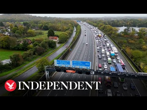 Drone shots show M25 traffic halt as Just Stop Oil stages latest protest