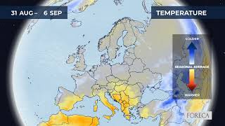 Monthly temperature forecast for Europe 24/8/2026