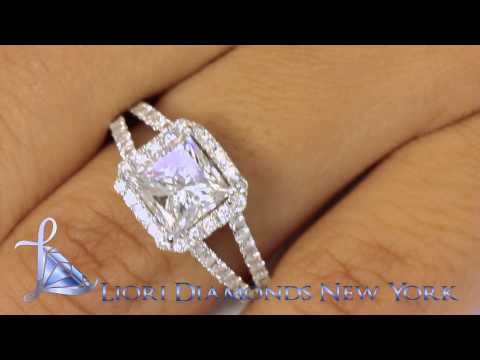 ER-0984 - 3.02 Carat G-SI3 Princess Cut Diamond Engagement Ring 18k White Gold Pave Halo