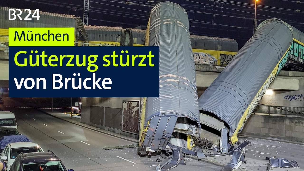 München: Güterzug stürzt von Brücke | BR24live
