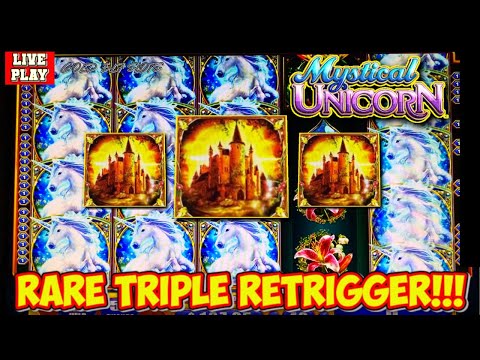 RARE TRIPLE RETRIGGER!!!  Mystical Unicorn Classic WMS Slot MACHINE Great Session Live PLAY