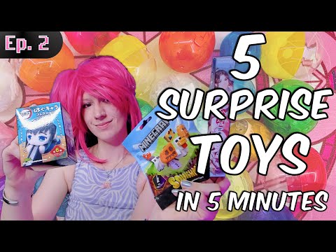 Buttons and Boxes - 5  Mystery Toys in 5 Minutes Ep2 - Demon Slayer, Minecraft & Capsule Toys