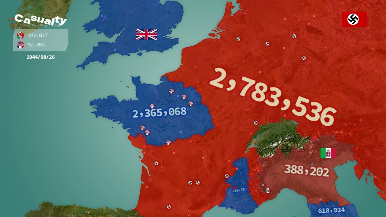 1944 The Allied Drive Into Europe Animated Map: The D-Day Landings and Breakout from Normandy