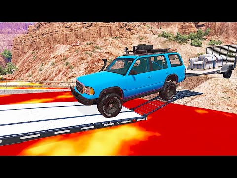 Cars vs. Lava Crosses Road — BeamNG.drive