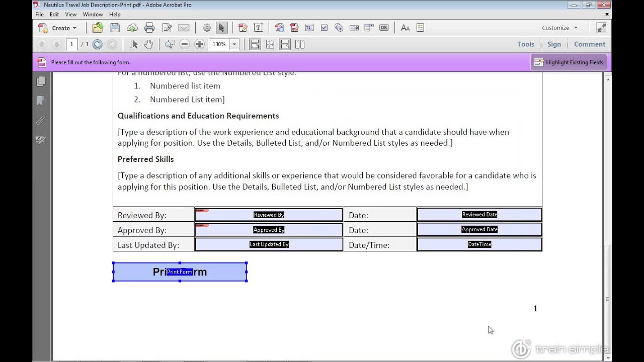 Acrobat XI Tutorial Creating a JavaScript Print Button