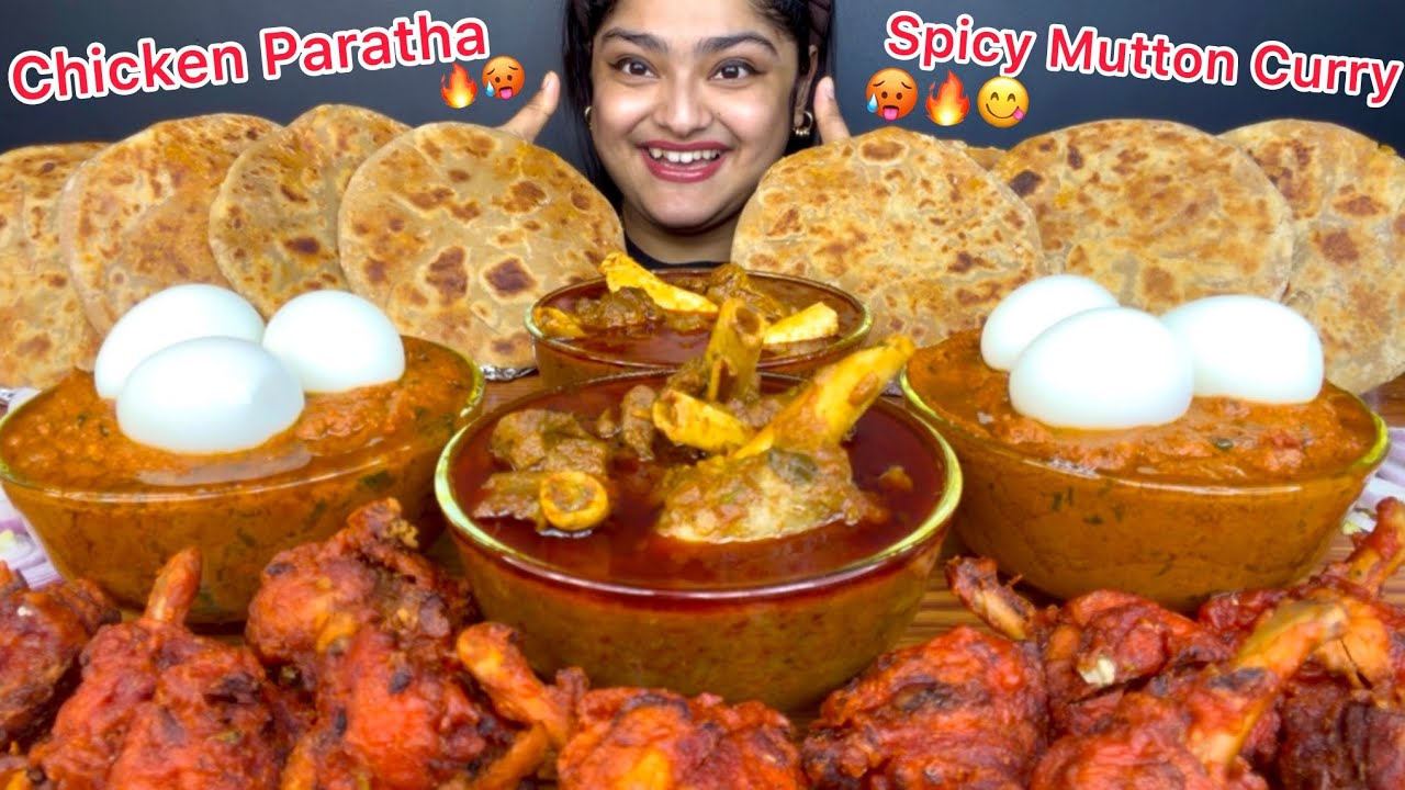 SPICY MUTTON CURRY, CREAMY BUTTER CHICKEN WITH SPICY CHICKEN KEEMA PARATHA, BOILED EGGS & LOLLIPOP 