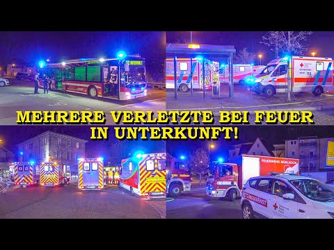 [MEHRERE VERLETZTE BEI NÄCHTLICHEM FEUER] Großeinsatz Feuerwehr & Rettungskräfte | Brand in Asylheim