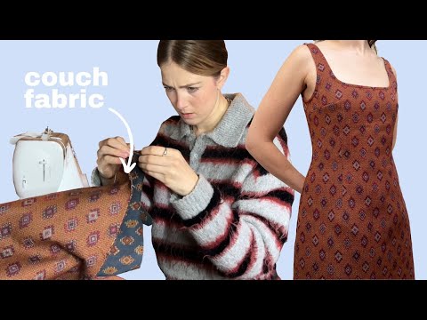 how i made a maxi dress from thrifted upholstery fabric (do i look like a couch?) // SEWING VLOG