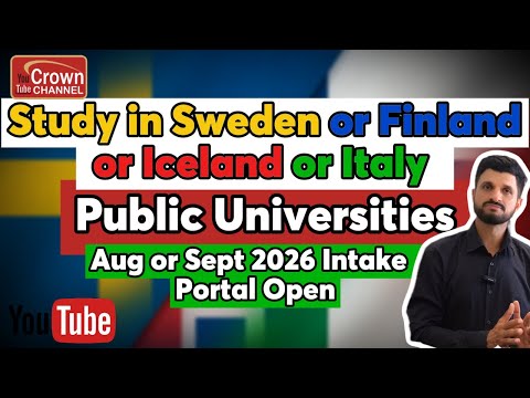 Study In Sweden or Finland, Iceland, Italy | Public Universities | August or September 2026 Intake