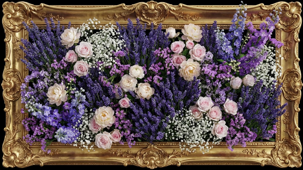 Purple Lavender Flowers in a Golden Frame 💜 | 4K Frame TV Art | Coastal TV Wallpaper