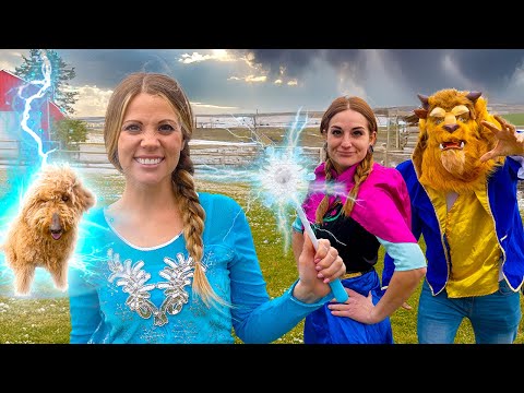 Magic Pretend Play with Elsa, Anna, Beast, and Golden Doodle Puppy!