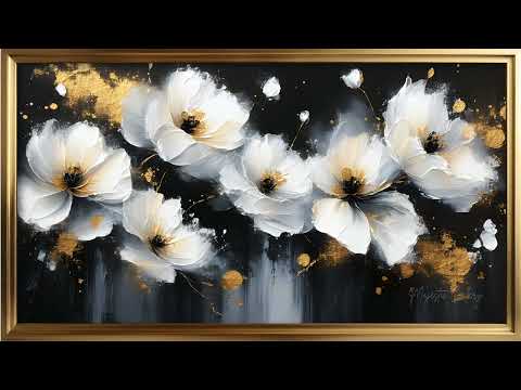 Abstract  Gold Flowers  4K Screensaver | GOLD Frame Art TV Wallpaper