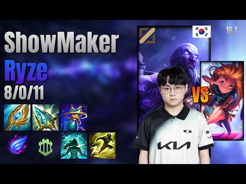 ShowMaker Mid Ryze vs Zoe lol KR solo rank Full Game 16.1 | 쇼메이커 라이즈 vs 조이