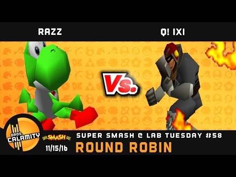 S@LT #58 | Razz (Yoshi, Luigi, Falcon) vs Q! iXi (Falcon) - Round Robin - SSB64 Singles