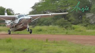 Cessna 208B Landing at airstrip in Selous Game Reserve - February 2020
