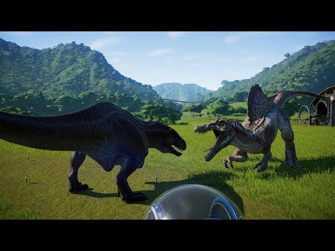 ACROCANTHOSAURUS & SPINOSAURUS FIGHT JURASSIC WORLD EVOLUTION